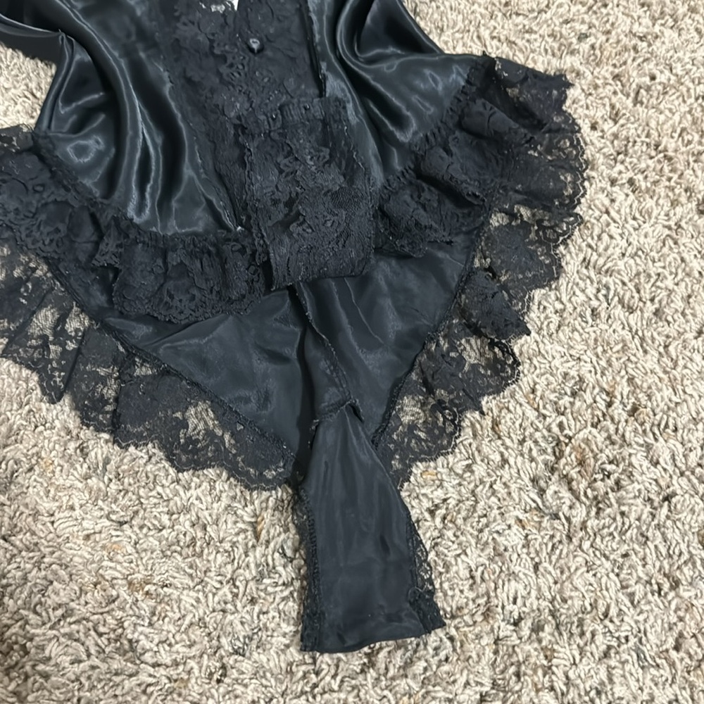 Vintage 90’s Black Satin & Lace Bodysuit Made in USA - Picture 4 of 9